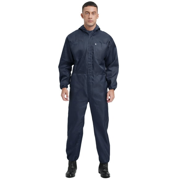 MSemis Men's Work Overalls One Piece Mechanics Workwear Lightweight Jumpsuits Coverall with Placket Navy Blue M/165