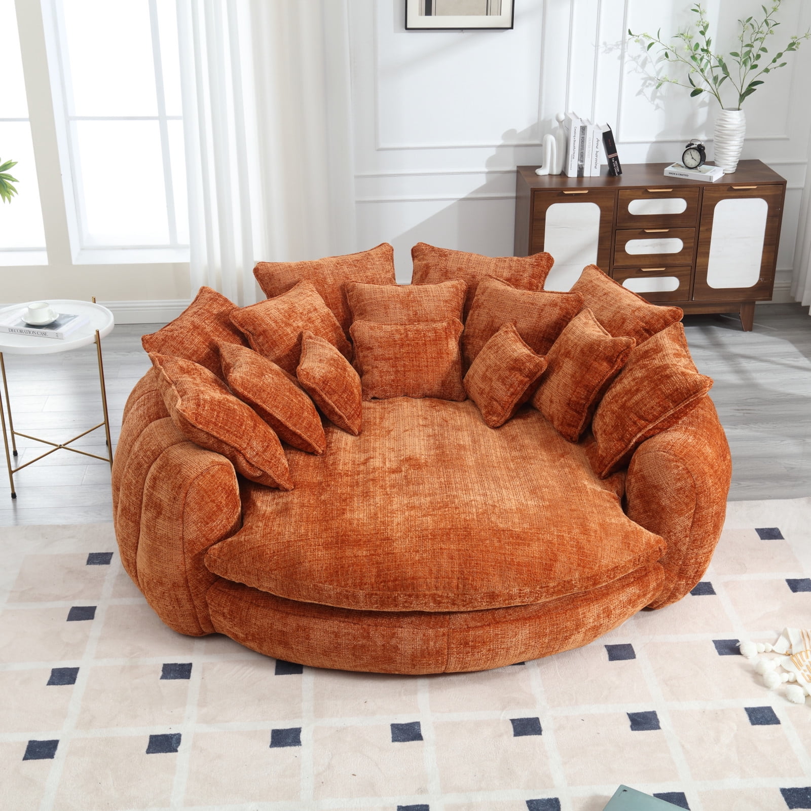 REHOUSING Chenille High Back Oversized and Padded Sofa Bed with 14 Removable Pillows, Orange