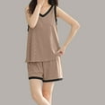thumbnail image 2 of Jalioing Pajama Set for Women Summer Comfy V Neck Tank Tops Shorts Sleepwear 2 Piece Plus Size Loungewear Set, 2 of 7