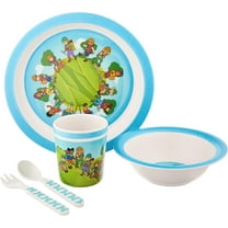 Colorfull Plates® 5 Piece Kids Dinnerware Set, Hiking & Camping Themed, Multicolored Bamboo Fiber