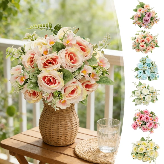 FastXmas 7-fork Artificial Rose Flower Decoration Real Looking Rose Bouquet Simulation Green Wedding Decoration Artificial Flowers for DIY Wedding Bouquets Bridal Shower Centerpieces(11.8*7.1 Inch)