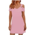 thumbnail image 2 of Antinious Womens Off Shoulder Short Sleeve V-Neck Solid Spaghetti Straps Summer Beach Dresses, 2 of 5