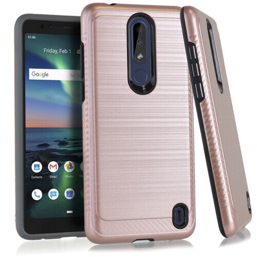 Bemz Slim Metallic Carbon Edge Case Cricket with Tempered Glass Screen Protector and Atom Cloth Rose Gold Compatible with Nokia 3.1 Plus