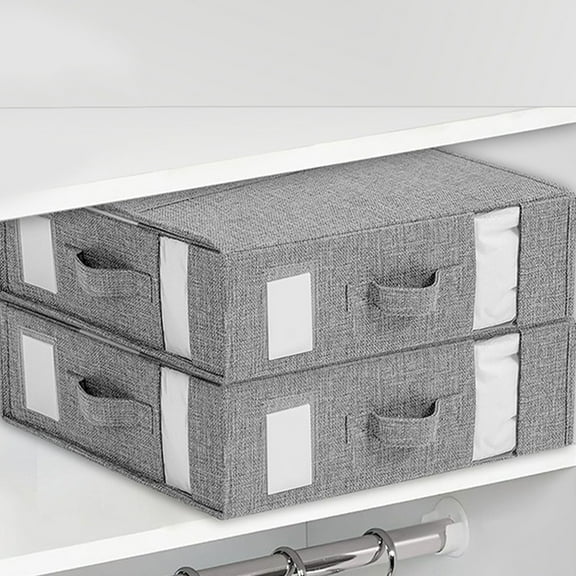 HAMPPLIES 1Pack Bed Sheet Organizer Bin Grey Fabric Rectangular Shape for Under Beds and Storage Cabinets 38X32CM