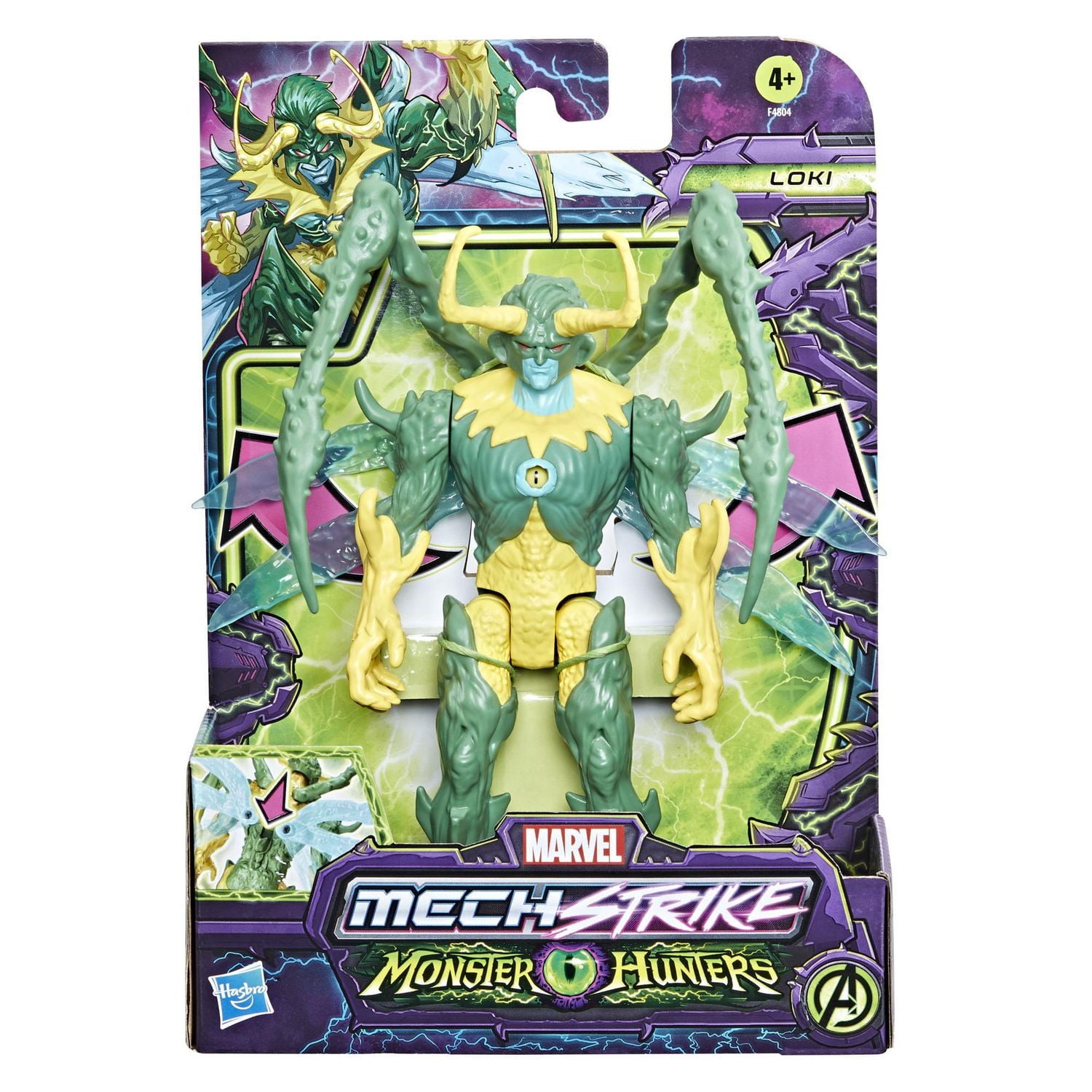 Marvel Avengers Mech Strike Monster Hunters Loki Toy, 6-Inch-Scale Deluxe Action Figure with Movable Wings, Toys for Kids Ages 4 and Up