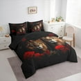 thumbnail image 3 of Manfei Wild Lion Twin Bedding Sets 7pcs, Jungle Animal Theme Bedding Comforter Set, Chic Red Rose Sheet Sets, Lightweight Room Decor, 3 of 8