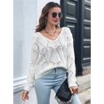 thumbnail image 5 of Fall Sweaters Round Neck Crochet Hollow Out Cute Winter Pullover Sweaters for Women Trendy White M, 5 of 8