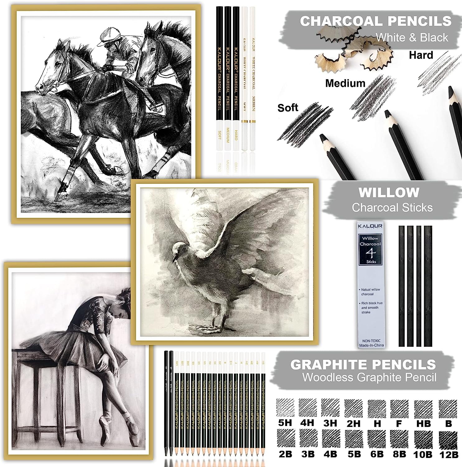 54-Pack Sketch Drawing Pencils Kit with Sketchbook,Include Graphite,Charcoal Pencils and Artists Tools,Pro Art Drawing Supplies for Adults Beginners,ideal for Sketching Shading