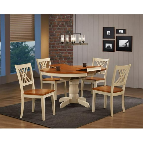 Iconic Furniture RD42-CH56-CL-BI 5 42 x 42 x 60 in. Round Antiqued Double X- Back Chair Dining Set with Caramel & Biscotti Finish - 5 Piece