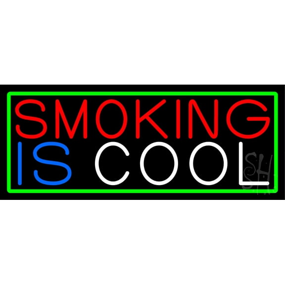Smoking Is Cool With Green Border LED Neon Sign 10 x 24 - inches, Clear Edge Cut Acrylic Backing, with Dimmer - Bright and Premium built indoor LED Neon Sign for Bar decor.