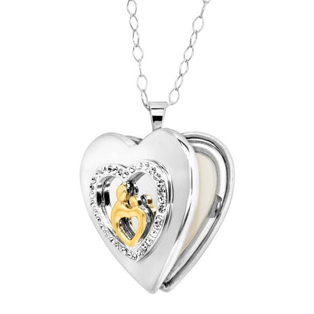- Mother & Child Heart Locket with Swarovski Crystals in 18kt Gold-Plated Sterling Silver