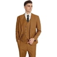 thumbnail image 3 of 3 Piece Mens Linen Suit Slim Fit for Wedding Suit for Men Groosmen Prom Linen Jacket Pant Set Brown XXL, 3 of 7