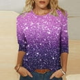 thumbnail image 2 of Nfurl Womens Sparkly Sequin Tops Trendy 3/4 Sleeve Party Night Sparkly Blouse Dressy Casual Crewneck Pullover Tops Cocktail Club Clothing Purple L, 2 of 5