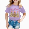 thumbnail image 5 of sdbrld Christmas Shirts for Kids Girl Xmas Cute Graphic Tshirts Cartoon Short Sleeved Tee Tops Purple Sizes 2-3 Years, 5 of 6