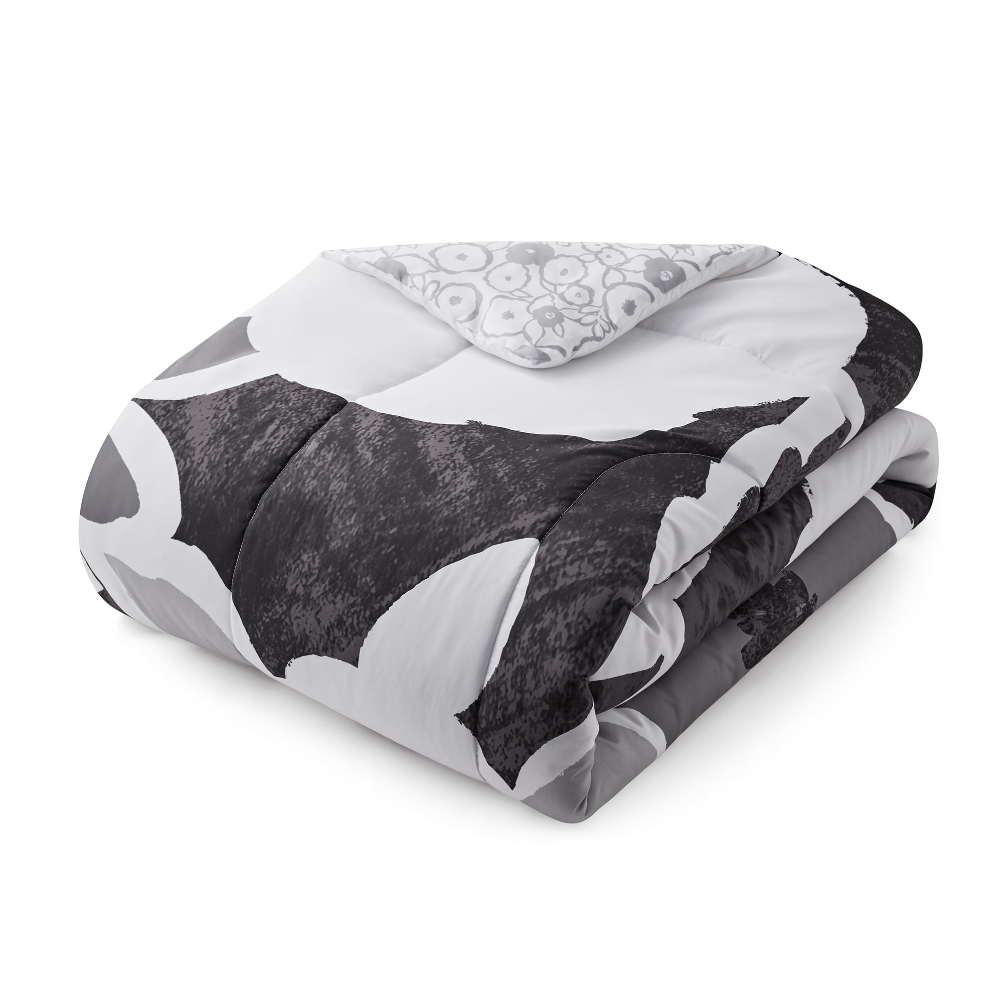 Mainstays 10 Piece Black and White Floral Bed in a Bag Comforter Set with Sheets, King