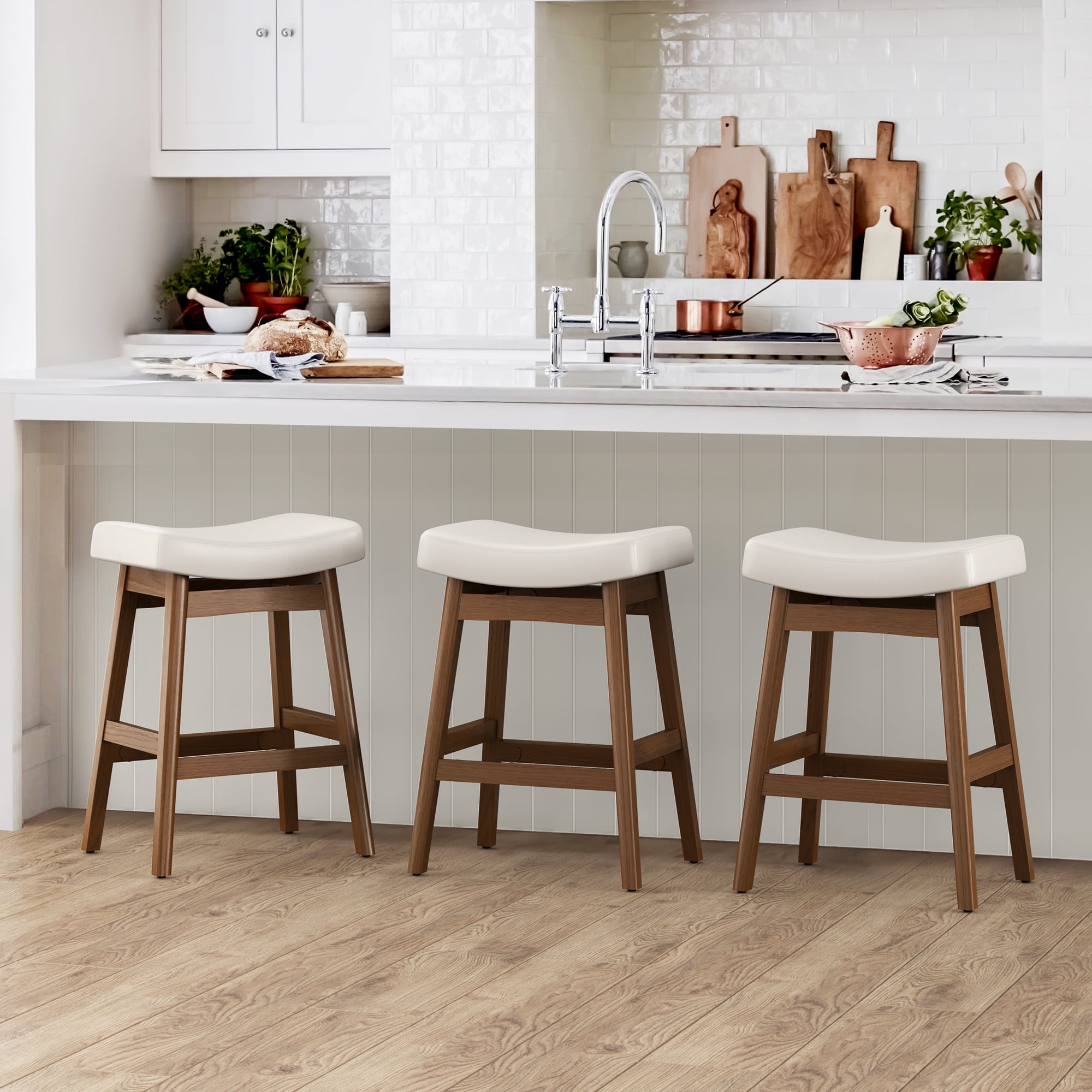 LUE BONA Saddle Seat Counter Height Bar Stools Set of 2 for