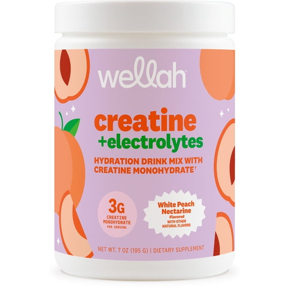 Wellah Creatine Electrolytes Powder (White Peach Nectarine) 30 Servings - Hydration Drink Mix with 3g of Creatine Monohydrate