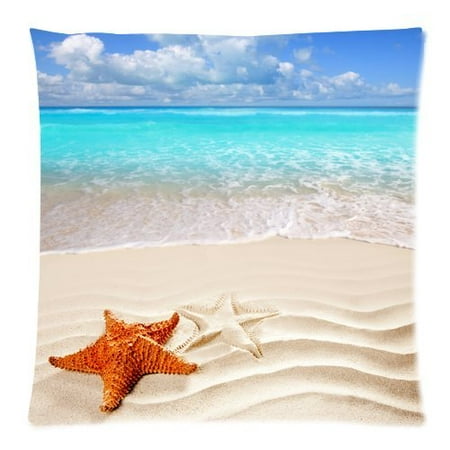 Cloud Nine Pillow Top - ZKGK Lovely Summer Ocean Starfish Beach Sand Sea Water Shams Decorative Pillowcase for Couch Bed 18 x 18 Inches,tropical Wave Cloud Sea Star Blue Sky Pillow Cover Case