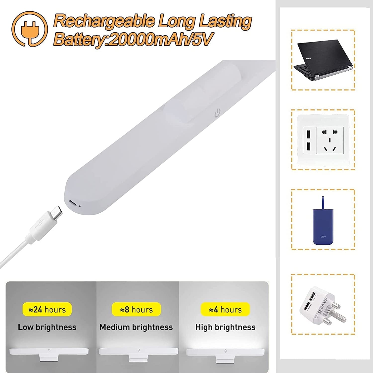 2 Pack Under Cabinet Lights , Wall Read Light, Rechargeable 28 LED Closet Lights with Adjustable Angle, Stepless Dimming and 3 Color Modes, Under Counter Lights for Kitchen