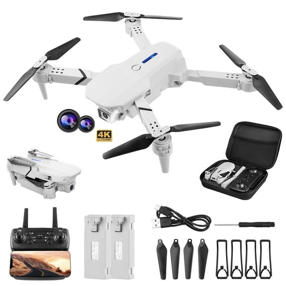 Drone with Dual 4K HD Cameras, FPV Foldable Drone for Kids Adults RC Quadcopter for Beginners with 2 Batteries and Carrying Case, Gray