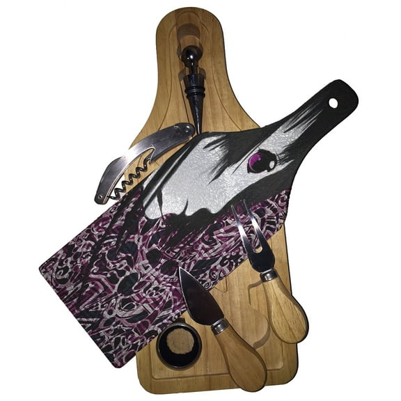 KuzmarK Wine & Cheese Glass Cutting Board Wood Box Gift Set - Anime Fairy