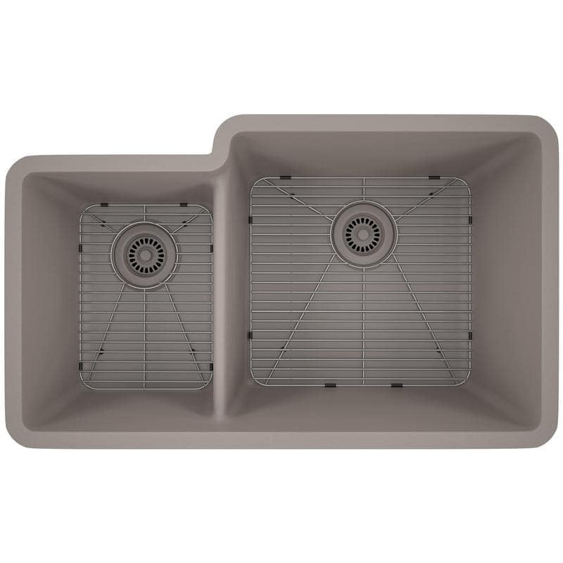 Large Offset Double Bowl Lexicon Platinum Quartz Composite Kitchen Sink LP-4060 Mocha