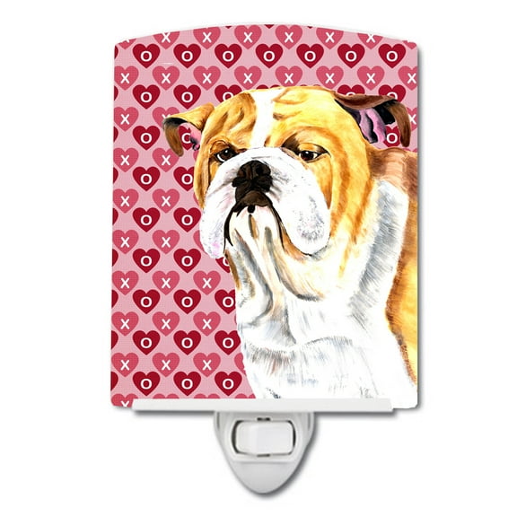 Caroline's Treasures SC9265CNL Bulldog English Hearts Love Valentine's Day Portrait Ceramic Night Light, 6x4x3",