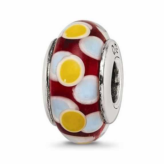 Fancy Bead White Sterling Silver Glass 13.64 mm 7.27 Reflections Brown Blue Yellow Hand-Blown Bead