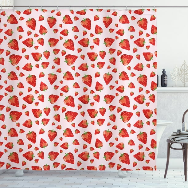 Strawberry Shower Curtain, Juicy Ripe Strawberries Pattern as Repeating
