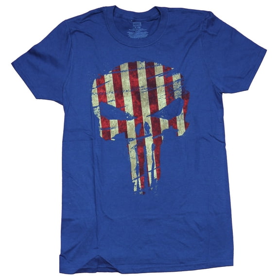 The Punisher  Mens T-Shirt - Distressed American Flag Style Skull (2X-Large)