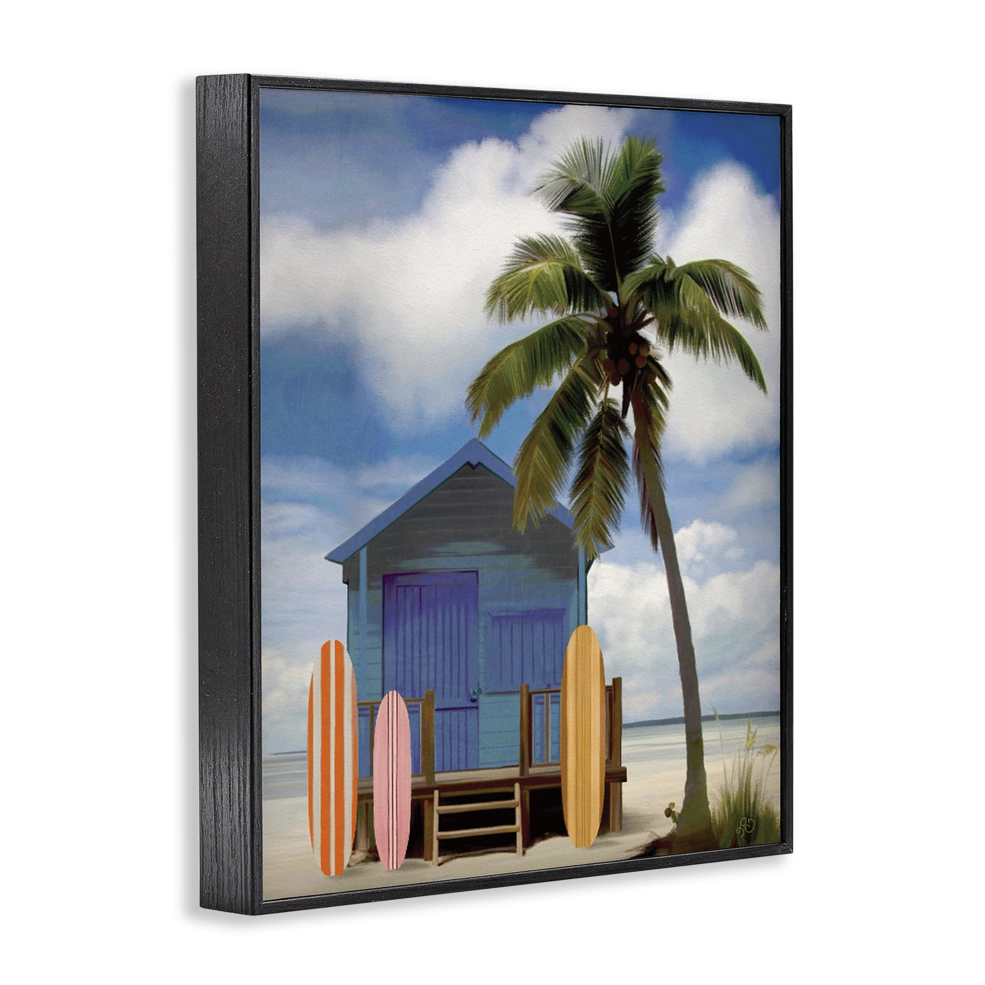 Stupell Industries Palm Overhanging Surf Shop Black Framed Giclee Art, design by Lisa R Dumm
