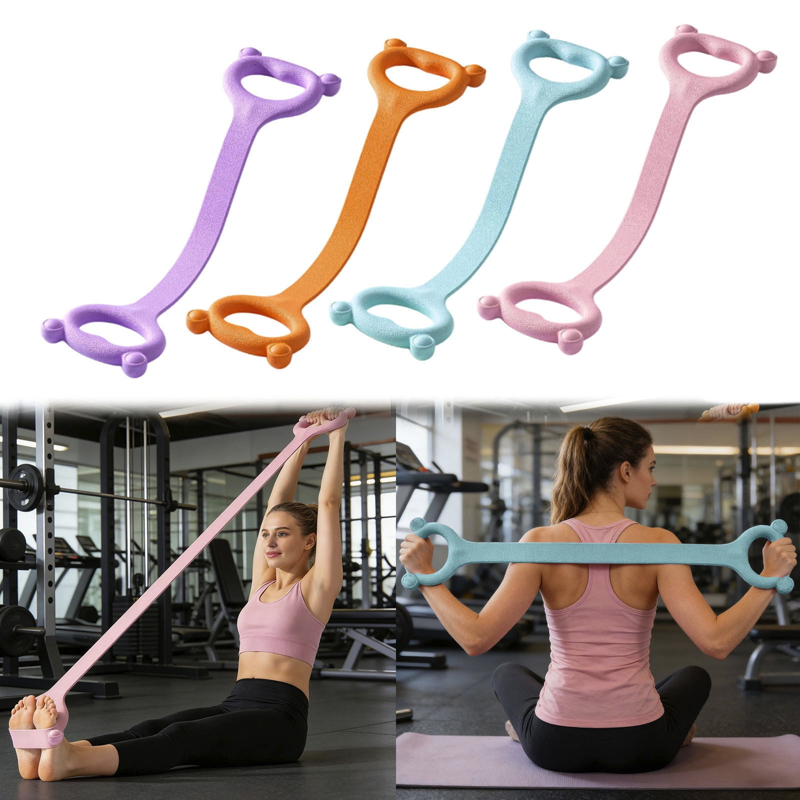 Resistance Bands with Soft Handles - 18x3.9 Inch Pilates and Fitness Exercise Bands for Shoulder, Arm, and Leg Workouts - Lightweight Portable Full-Body Training Straps, 4 Pcs (Mixed)