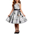 thumbnail image 2 of Girls Halloween Printed Dress Crew Neck Sleeveless Belted Back Zipper Costume Kids Trendy Casual A-Line Swing Dress White 9-10 Years, 2 of 7