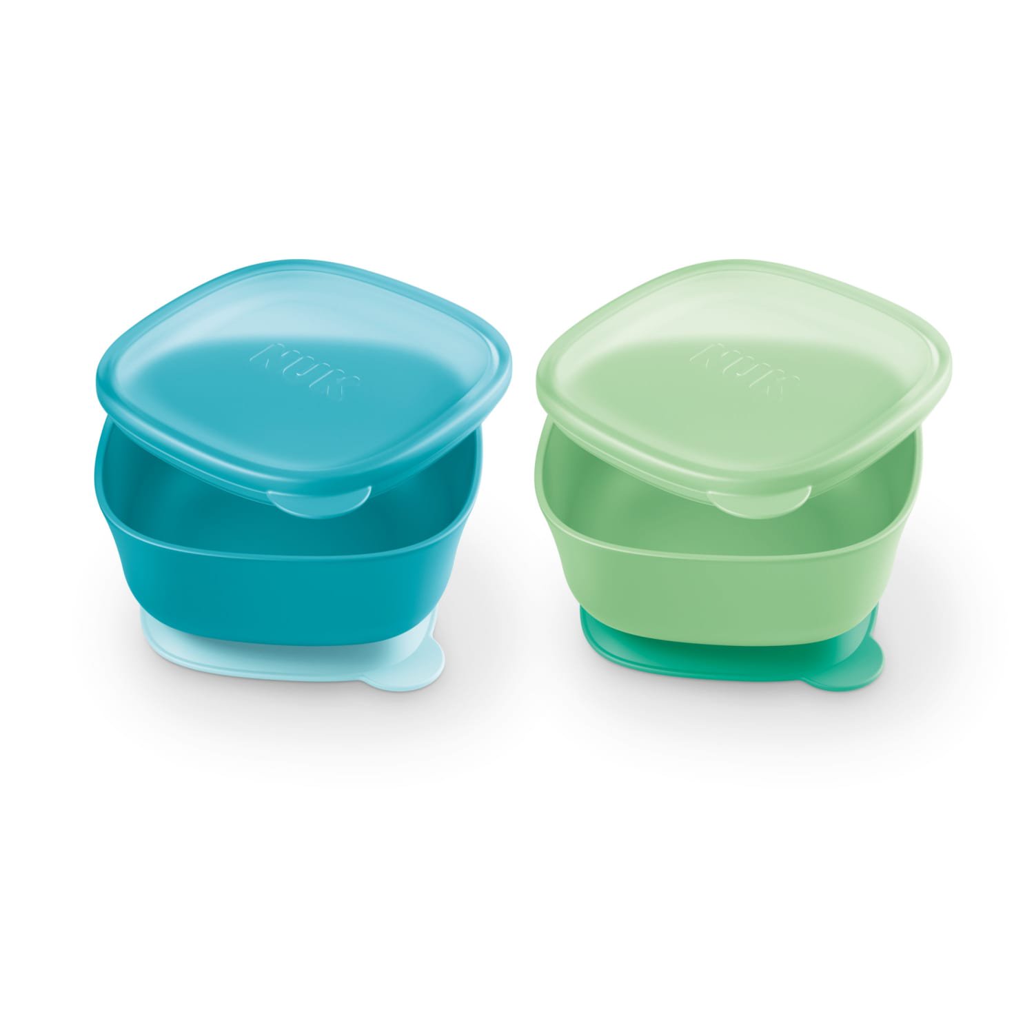 NUK Suction Bowl and Lid, Assorted Colors, 2-Pack, 6+ Months