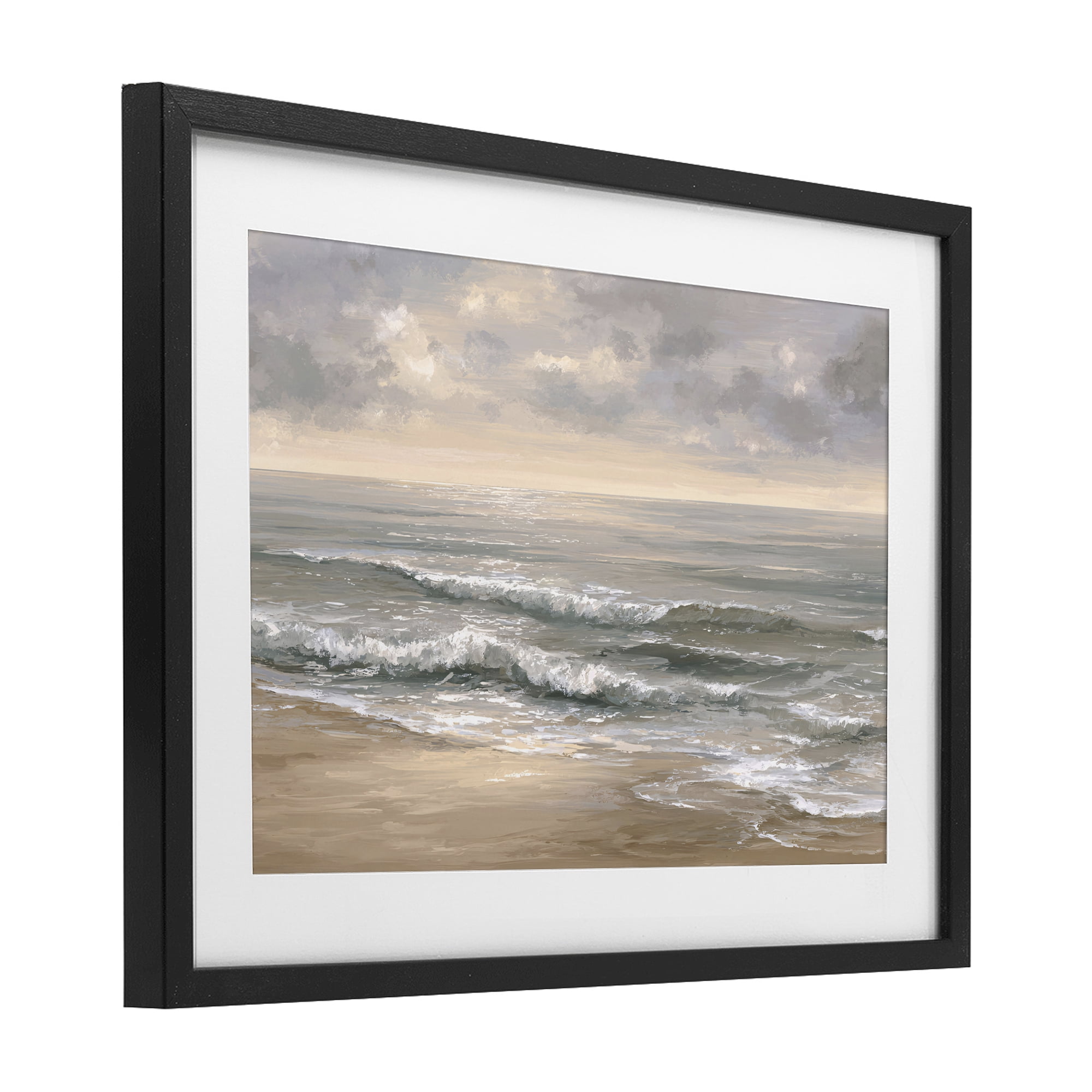 Stupell Industries Soft Rolling Beach Waves Black Framed Print Under Glass, design by Jacky Ngan