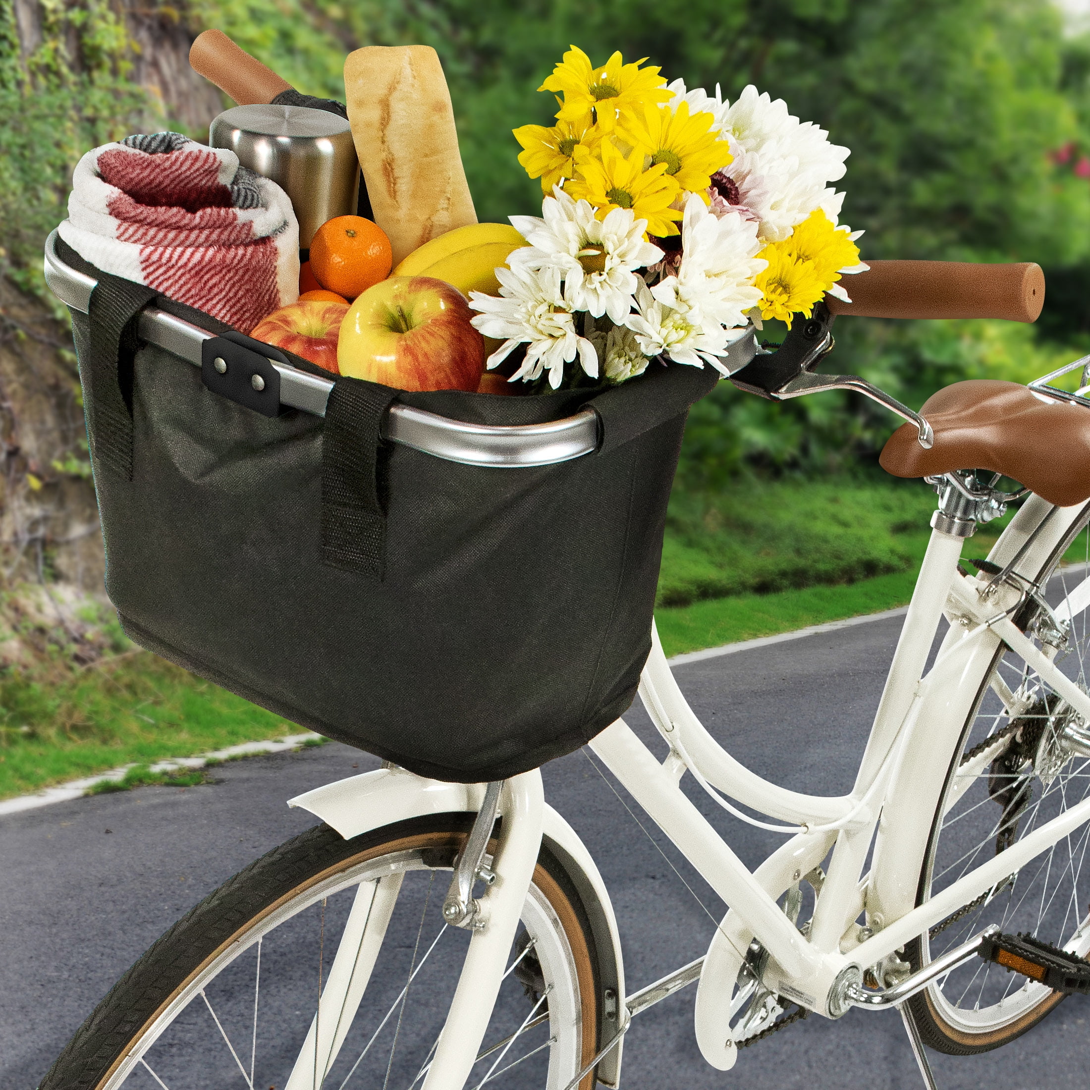 Seafard Bike Bowknot Front Basket Cycle Shopping Holder Handlebar Streamer Tassels