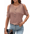 thumbnail image 1 of Blusas con Hombros Descubiertos para Mujer, Grandes, Cuello en V, Corta, Ropa de Verano, Túnicas con Botones, Color Caqui, Talla 5XL, 1 of 7