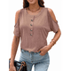 thumbnail image 1 of Blusas con Hombros Descubiertos para Mujer, Grandes, Cuello en V, Corta, Ropa de Verano, Túnicas con Botones, Color Caqui, Talla 5XL, 1 of 7