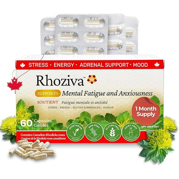 Rhodiola Rosea Supplement 200mg 5:1 Extract - Stress Relief, Increase Energy, Mental Focus & Memory with Vitamin B Complex + D3, E, Magnesium Bisglycinate, Folate & Zinc - 60 Capsules (1-Pack)