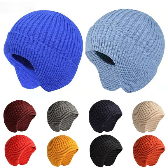 Mens Winter Beanie Hat Oversized Warm Knit Fleece Lined Short Beanie Ski Skull Cap