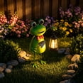 thumbnail image 5 of Solar Garden Lights Frog Statue, 13.78in Green Grower Frog Figurine with Solar Lantern Lights, Big Metal Frog Decorative Stakes for Home decor,Patio,Porch,Yard Art, 5 of 7