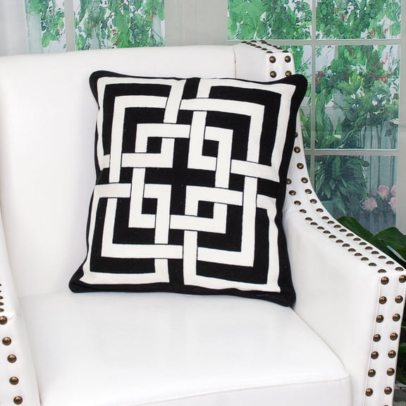 Nassau Collection Geometric Cotton Throw Pillow - 20" - Black and White
