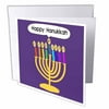 Purple happy hanukkah smiling menorah - cute channukia cartoon for chanukkah - chanukah jewish menor 6 Greeting Cards with envelopes gc-112818-1