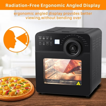 UWR-Nite Electric Air Fry Oven Toaster Convection Smart Oven, Countertop Rotisserie Multi-Function 16-in-1 Preset Modes Recipe 15Qt 8 Accessories Black Reheat 1700W