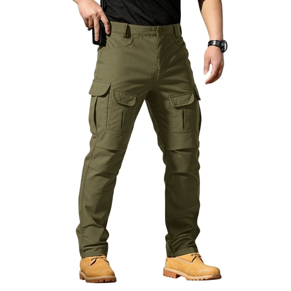 Domzest Men’s Tactical Pants Ripstop Water Resistant Cargo Work Pants for Men Stretch Hiking Pants Lightweight Army Green 5XL