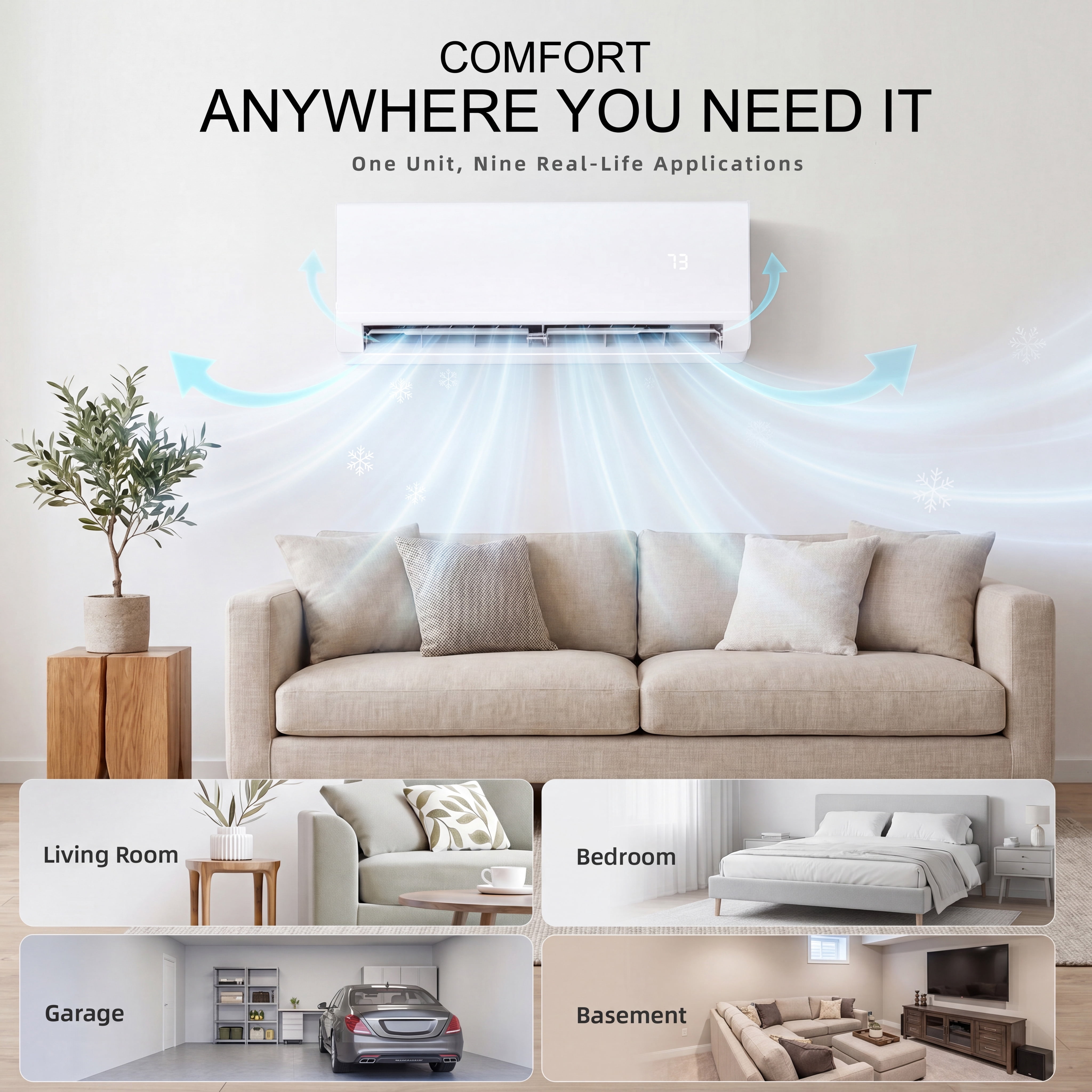 12000 BTU Mini Split Air Conditioner, WiFi Enabled 22 SEER2 208/230V Smart Inverter Ductless AC Heat Pump with Heating Function, Cool & Heat up to 750 Sq.Ft