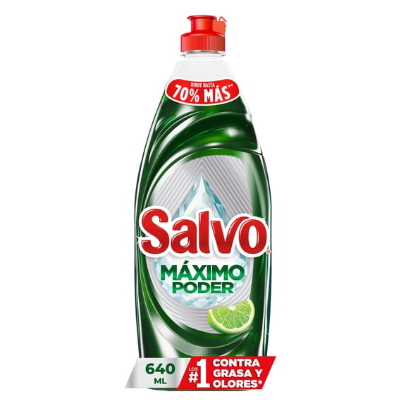 Jabón Líquido para Trastes Salvo Máximo Poder Limón, Rinde hasta 70% Más** 640 ml