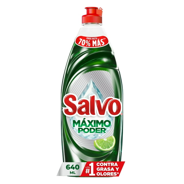 Jabón Líquido para Trastes Salvo Máximo Poder Limón, Rinde hasta 70% Más** 640 ml