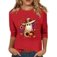 thumbnail image 2 of Bexdxz Cute Ghost Pumpkin Halloween 3/4 Sleeve Shirts for Women Funny Bat Graphic Crew Neck Three Quarter Length Tee Fall Casual Holiday Top Red S, 2 of 6