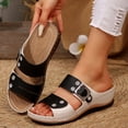 thumbnail image 2 of Rokment Vintage Rhinestones Orthopedic Platform Wedges Slides Sandals for Women Beach Summer Sparkly Buckles Color Block Leather Casual Dress Walking Slip on Slippers Black Size 6, 2 of 6